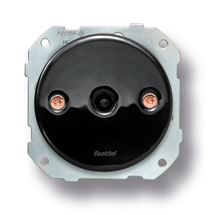 DO inbouw kruisschakelaar 10A/250V porselein zwart, schroeven koper