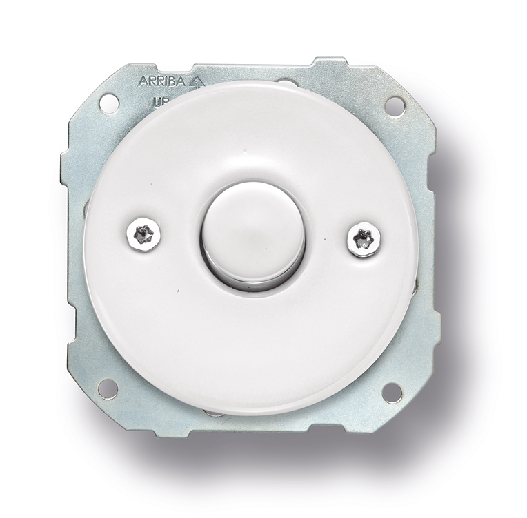 DO inbouw drukknop 10A/250V AC - 24V DC 10A/250V porselein wit, schroeven chroom