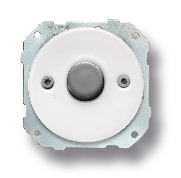 DO inbouw drukknop 10A/250V AC - 24V DC 10A/250V porselein wit, schroeven zwart vernikkeld