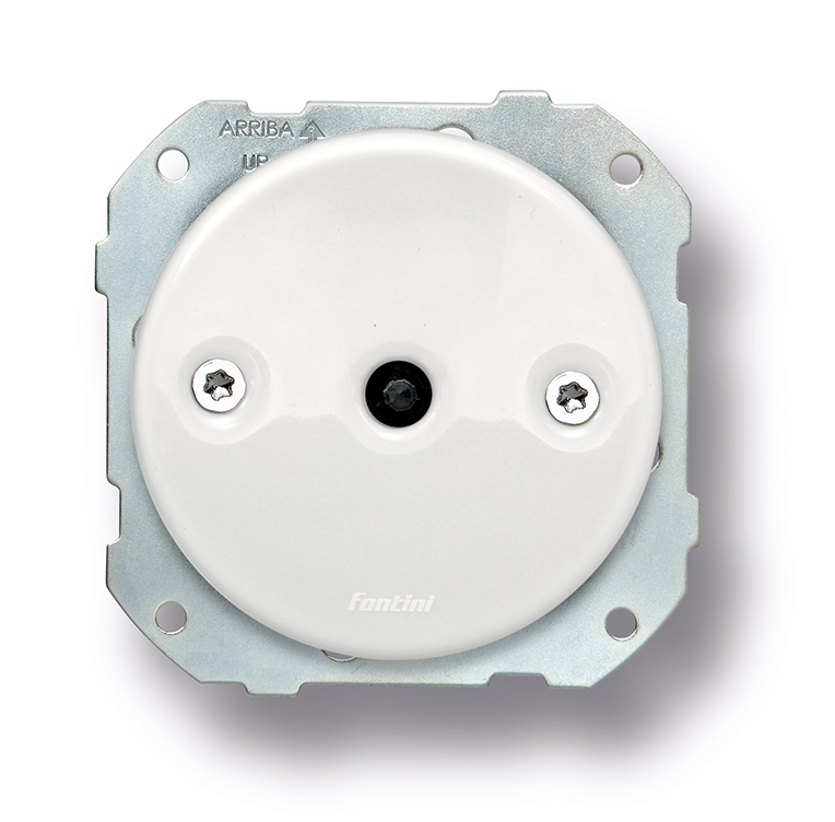 DO installation encastrée poussoir rotatif 10A/250V en porcelaine blanche, vis chromés