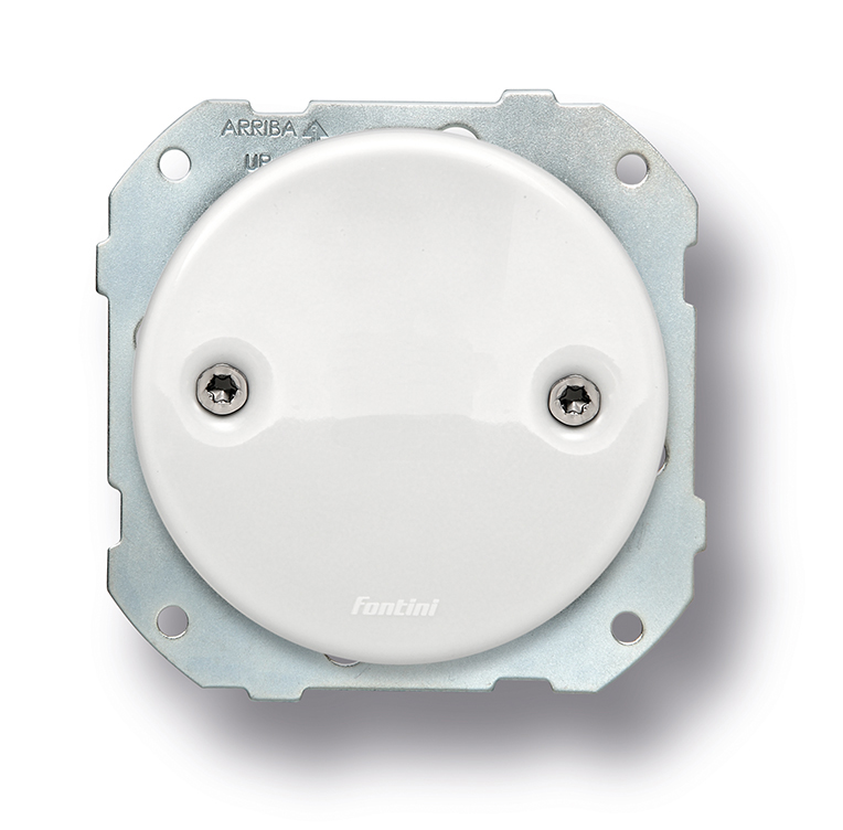 DO inbouw blindplaat porselein wit, knop en schroeven zwart vernikkeld