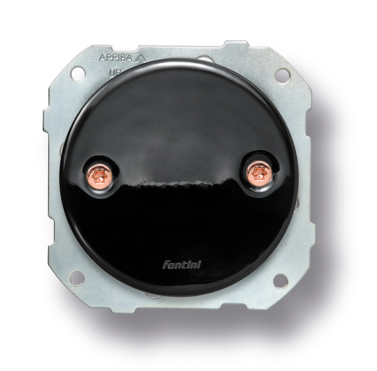 DO inbouw blindplaat porselein zwart, knop en schroeven koper