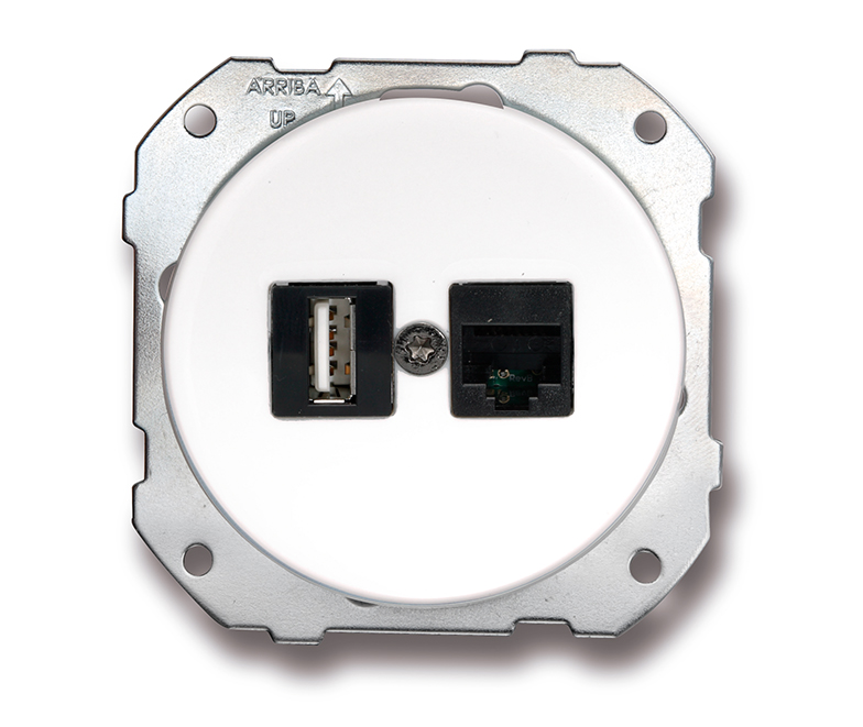 DO inbouw dubbele aansluitpoort USB A + RJ45 CAT6 porselein wit