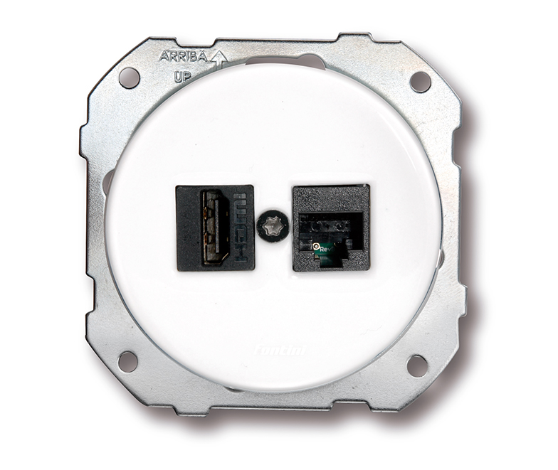 DO inbouw dubbele aansluitpoort HDMI + RJ45 CAT6 porselein wit
