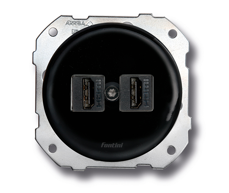 DO inbouw dubbele aansluitpoort HDMI porselein zwart