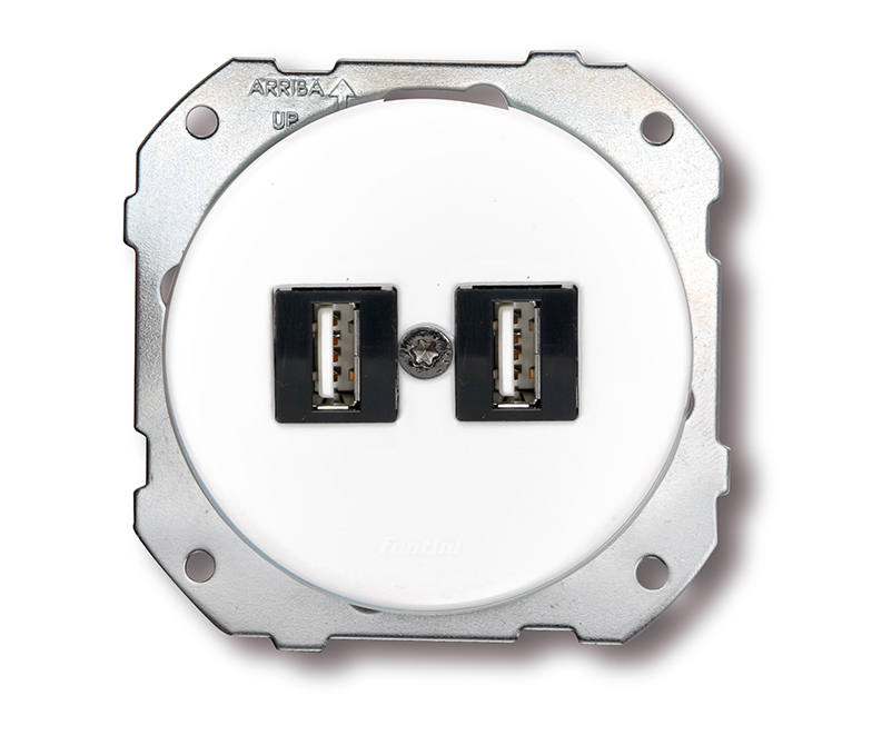 DO installation encastrée double prise USB en porcelaine blanche