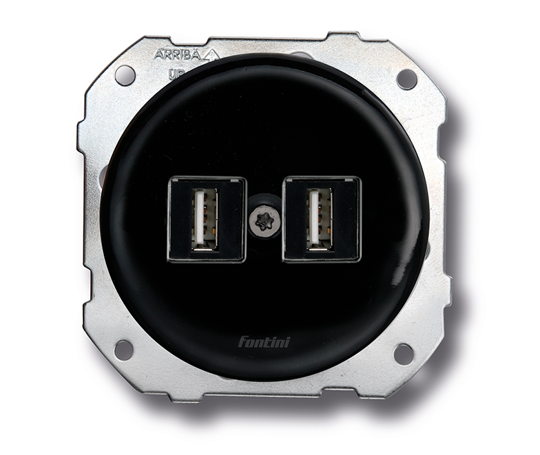 DO fitting installation double socket USB A porcelain black