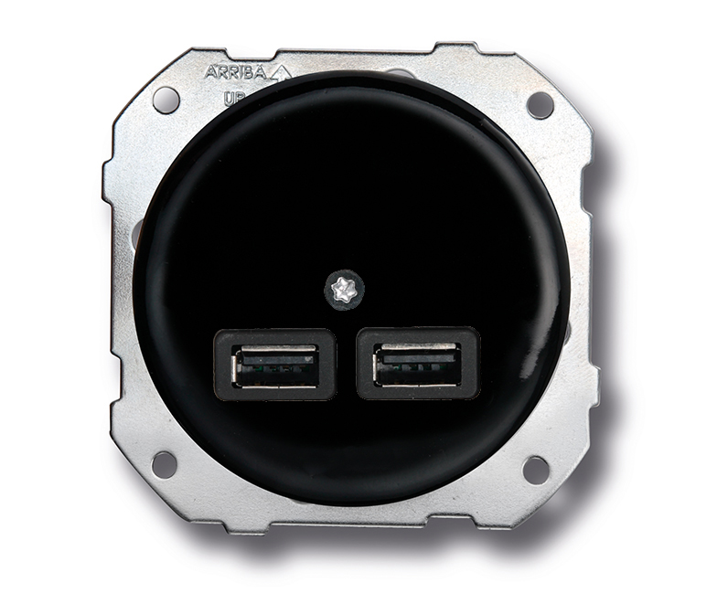 DO inbouw dubbele USB-lader 5V 2,6A porselein zwart