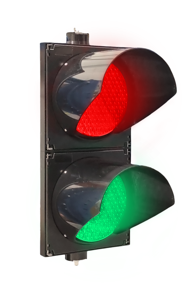 LED verkeerslicht │ 12-24V DC  │ rood/groen │ zwarte behuizing │ kleurloze lenzen │ ø 200mm