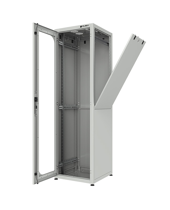 Datacenter rack | 800x800x2000 | 42U | glazen voordeur en geperforeerde achterdeur | grijs