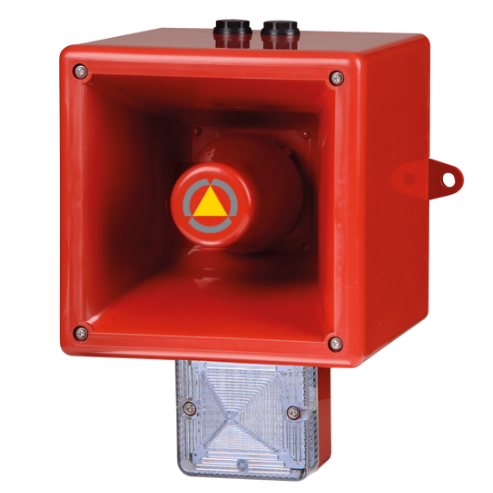 Alarm horn voice sounder │ radio │ clear LED beacon │ 230V AC | red