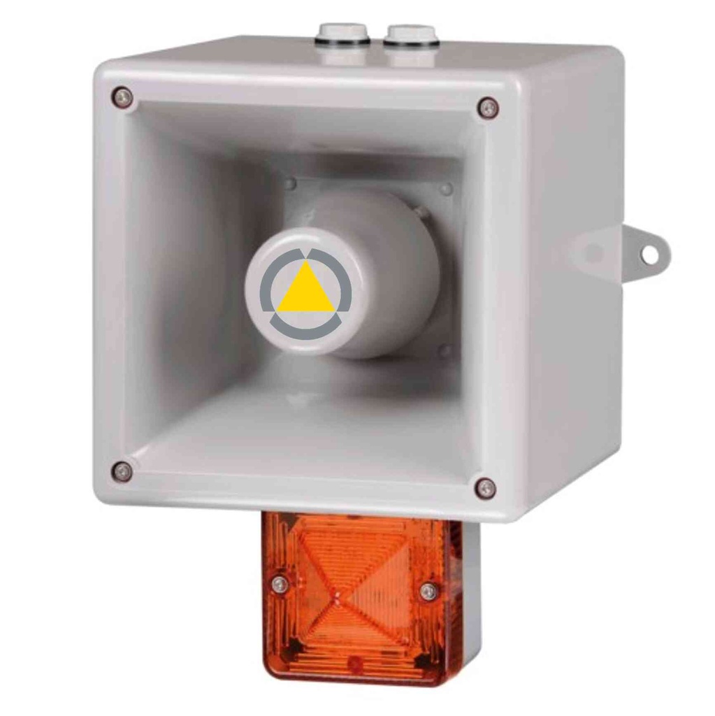 Multitoonsirene met gesproken boodschappen │ radio │ oranje LED baken│ 230V AC │ grijs