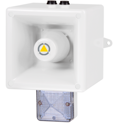 Multitoonsirene met gesproken boodschappen │ radio │ helder LED baken │ 230V AC │ wit