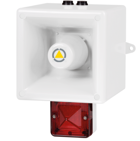 Multitoonsirene met gesproken boodschappen │ radio │ rode LED baken │ 230V AC │ wit  