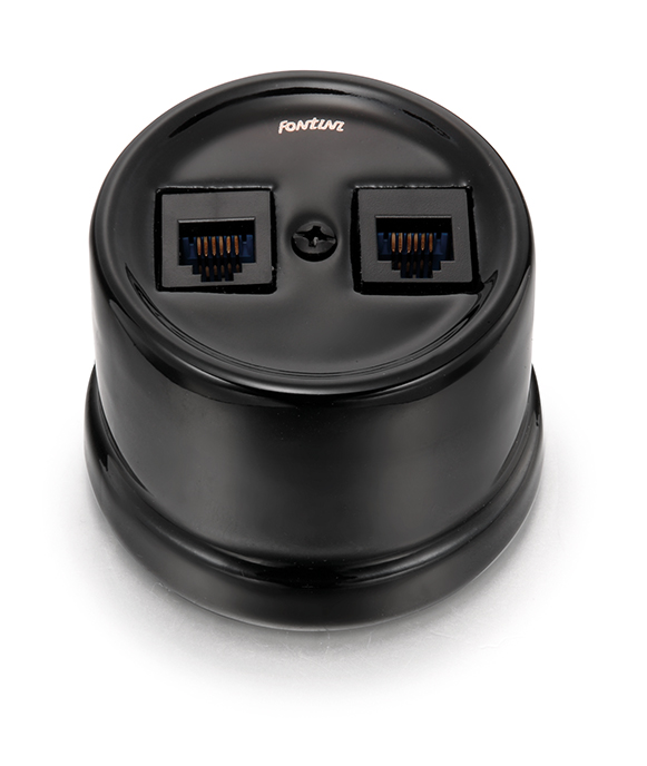 Garby double socket RJ45 Cat.6 porcelain black without cable grommet