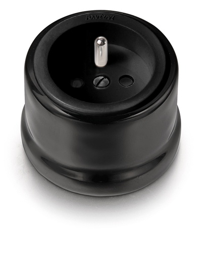 [30.208.27.2] Garby stopcontact met pinaarding 16A/250V porselein met kunststof insert zwart