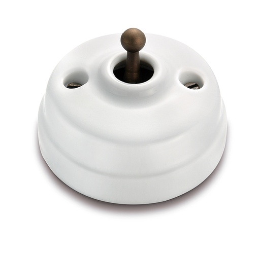 [60.304.65.2] Dimbler permutateur 10A/250V base et dome en porcelaine blanc/bouton laiton