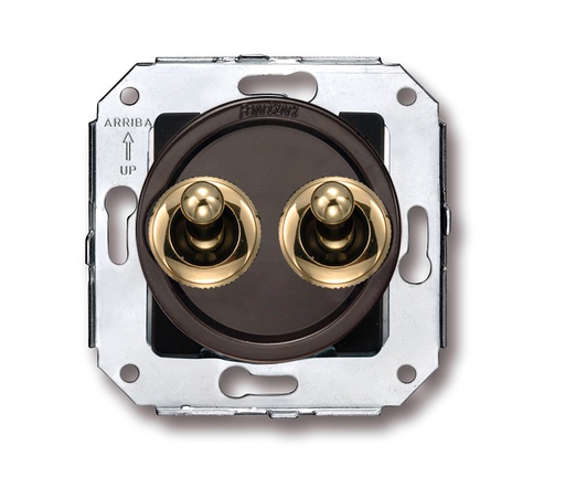 [65.302.54.2] Venezia double interrupteur va-et-vient 10A/250V marron/bouton à levier or