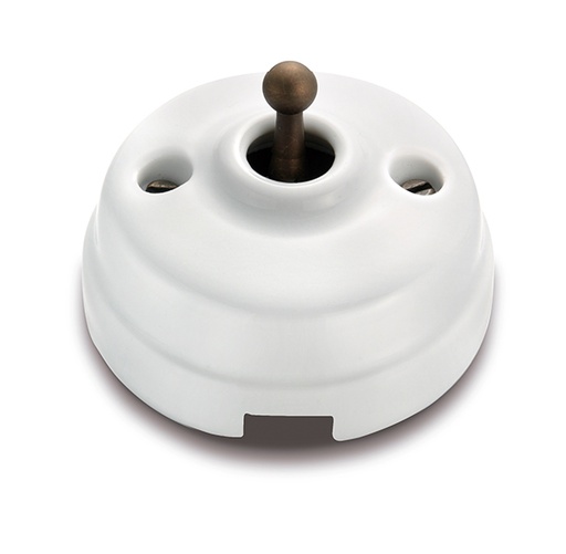 [60.314.45.2] Dimbler interrupteur bipolaire 10A/250V, dome en porcelaine blanc/bouton laiton