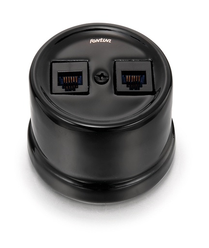 [30.708.27.2] Garby double prise RJ12 + RJ45 Cat.6 porcelaine noir