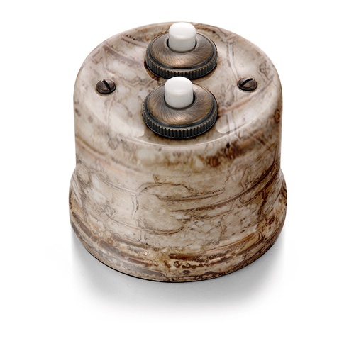 [30.343.15.2] Garby double bouton poussoir 10A/250V AC, 24V DC porcelaine décor reggia