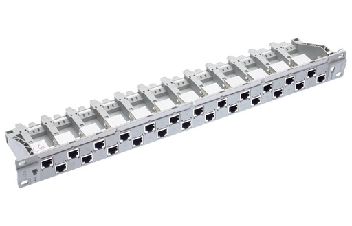 [FRN 812474] 19" 1U PC patchpaneel 24xRJ45/s, R10 Cat.6, grijs, gevuld
