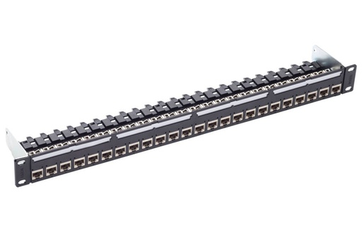 [FRN 813487] 19" 1U PC patch panel 24xRJ45/s, Cat.6A, black, loaded