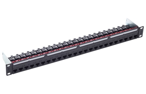 [FRN 813488] 19" 1U PC patch panel 24xRJ45/u, Cat.6A, black, loaded