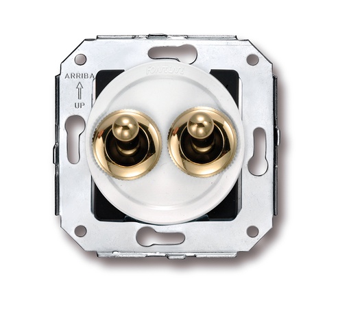 [65.302.30.2] Venezia double interrupteur va-et-vient 10A/250V blanc/bouton à levier or