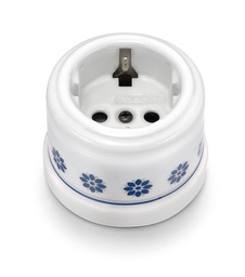 [30.202.61.2] Garby socket with side earth contact Schuko 16A/250V porcelain blue/silver decor