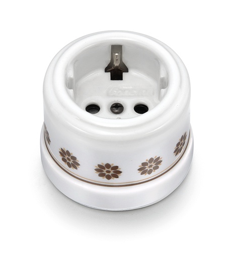 [30.202.63.2] Garby socket with side earth contact Schuko 16A/250V porcelain brown/gold decor