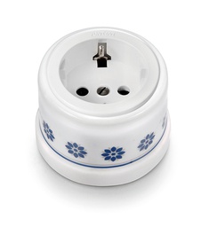 [30.204.61.2] Garby stopcontact met randaarding 16A/250V porselein met kunststof insert decoratie blauw/zilver