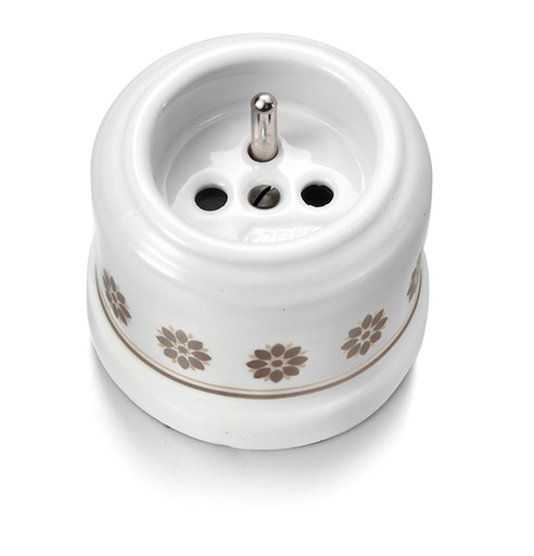 [30.211.63.2] Garby prise de courant avec terre 16A/250V en porcelaine décor marron/doré