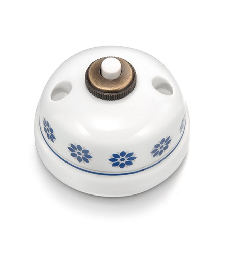[30.310.61.2] Garby drukknop bol 10A/250V, 24V DC porselein decoratie blauw/zilver