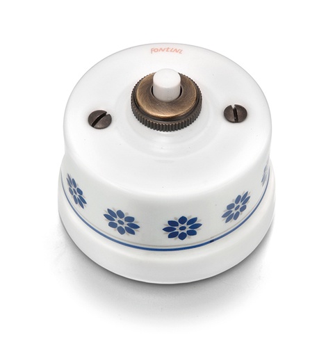 [30.312.61.2] Garby drukknop 10A/250V, 24V DC porselein decoratie blauw/zilver