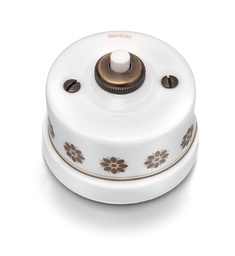 [30.312.63.2] Garby drukknop 10A/250V, 24V DC porselein decoratie bruin/goud