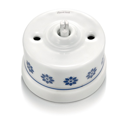 [30.328.61.1] Garby draai/drukknop 10A/250V AC porselein decoratie blauw/zilver