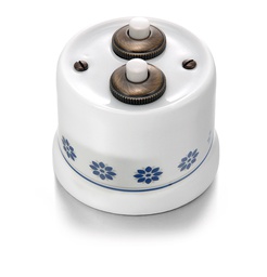 [30.343.61.2] Garby dubbele drukknop 10A/250V AC, 24V DC porselein decoratie blauw/zilver