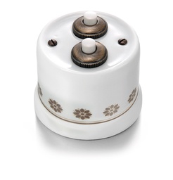 [30.343.63.2] Garby dubbele drukknop 10A/250V AC, 24V DC porselein decoratie bruin/goud