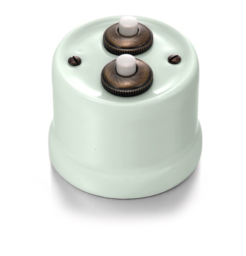 [30.343.86.2] Garby double push button 10A/250V AC, 24V DC porcelain Vert ille