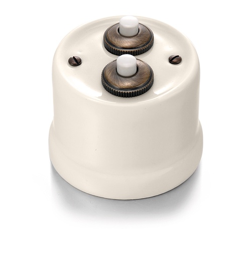 [30.343.88.2] Garby double push button 10A/250V AC, 24V DC porcelain Cru