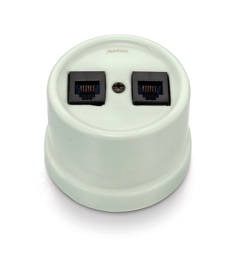 [30.706.86.2] Garby double prise de téléphone RJ12 porcelaine Vert ille