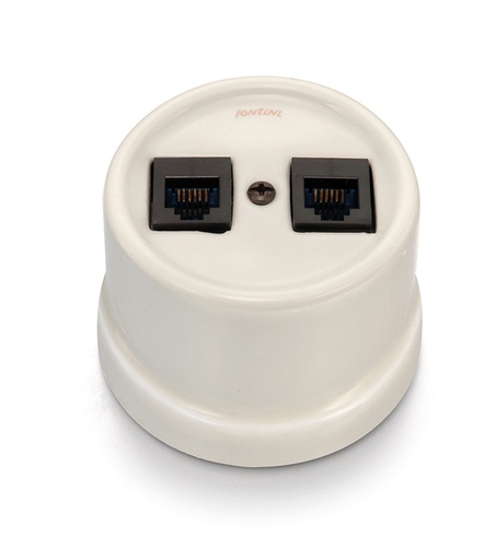 [30.706.88.2] Garby double prise de téléphone RJ12 porcelaine Cru
