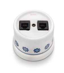 [30.708.61.2] Garby double prise RJ12 + RJ45 Cat.6 porcelain decoration blue/silver
