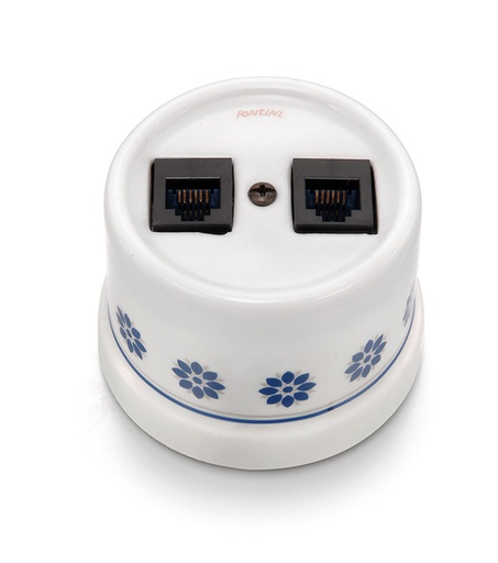 [30.708.61.2] Garby double prise RJ12 + RJ45 Cat.6 porcelain decoration blue/silver