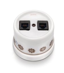 [30.708.63.2] Garby double prise RJ12 + RJ45 Cat.6 porcelain decoration brown/gold