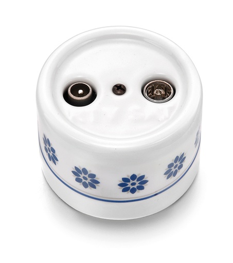 [30.714.61.2] Garby TV/SAT doorlusaansluiting B porselein decoratie blauw/zilver