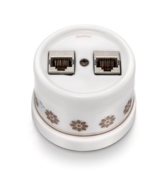 [30.761.63.2] Garby double prise RJ45 Cat.6A shielded porcelain decoration brown/gold