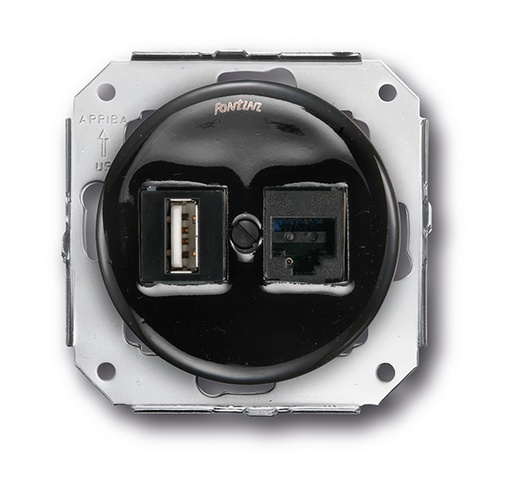[31.719.27.2] Garby Colonial double prise USB + RJ45 Cat.6 porcelaine noir