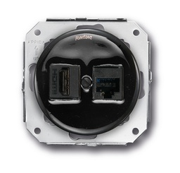 [31.728.27.2] Garby Colonial double prise HDMI + RJ45 Cat.6 porcelaine noir